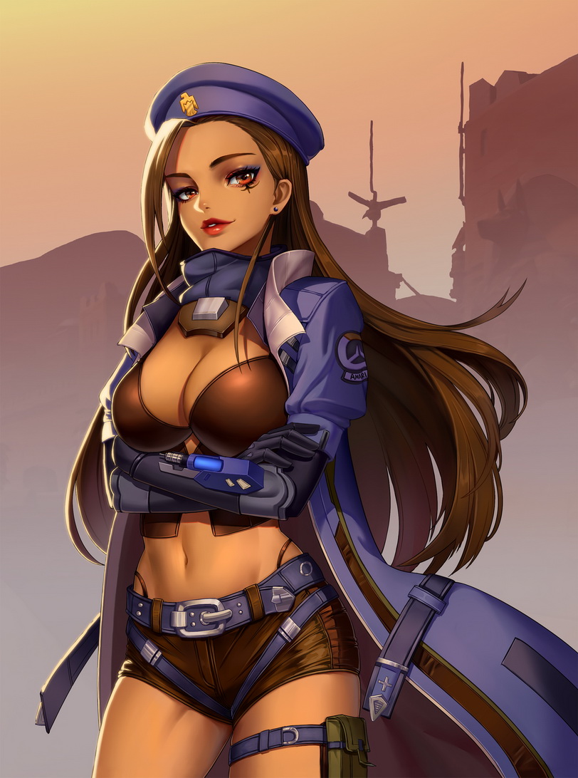 ana and captain amari (overwatch and 1 more) drawn by qi_kou