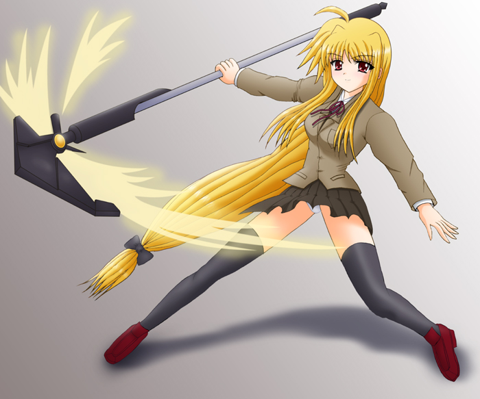 fate testarossa and bardiche (lyrical nanoha and 2 more) drawn by yamaguchi_ugou