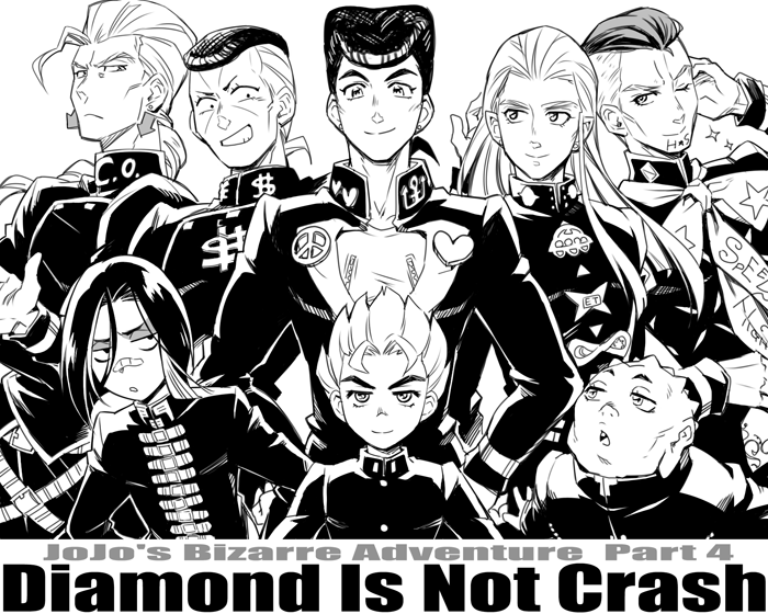 higashikata josuke, nijimura okuyasu, hirose koichi, hazekura mikitaka, nijimura keicho, and 3 more (jojo no kimyou na bouken and 1 more) drawn by ttk_(ehohmaki)