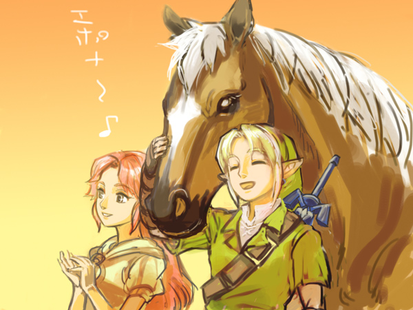 link, malon, and epona (the legend of zelda and 1 more) drawn by hakobe_(ichiru)