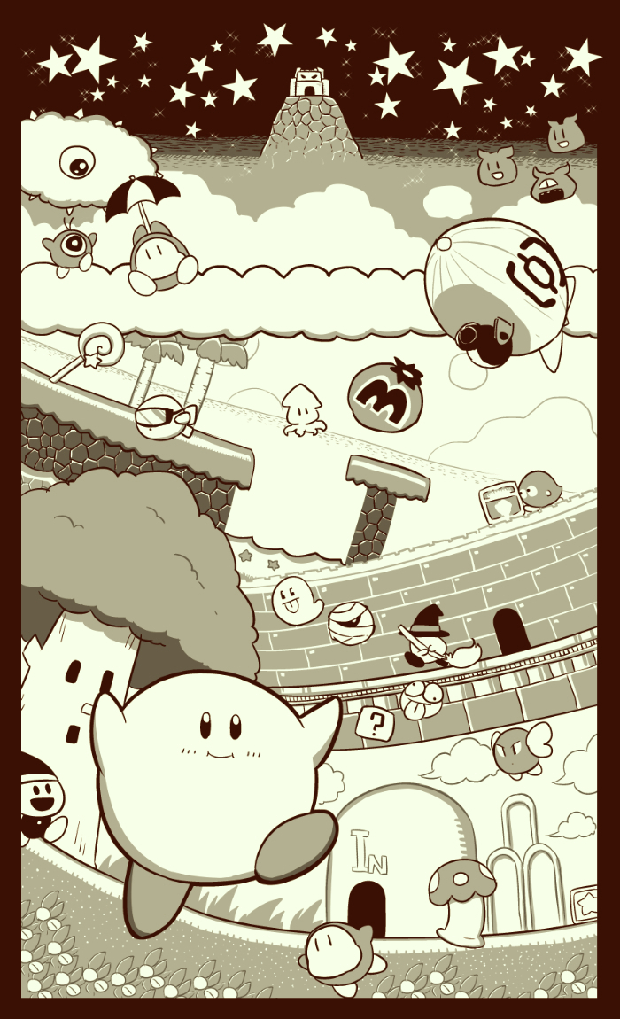 kirby, waddle dee, waddle doo, whispy woods, scarfy, and 14 more (kirby and 1 more) drawn by naga_u