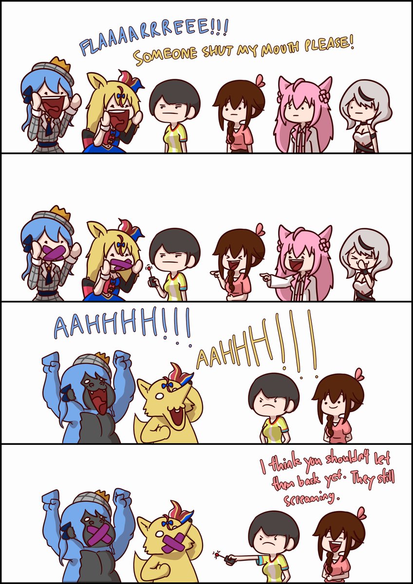 hoshimachi suisei, oozora subaru, sakamata chloe, hakui koyori, omaru polka, and 1 more (hololive) drawn by holykoshi