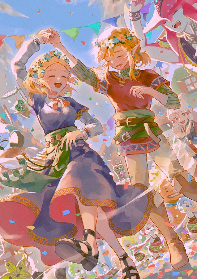link, princess zelda, sidon, korok, paya, and 1 more (the legend of zelda and 1 more) drawn by rain_rkgk
