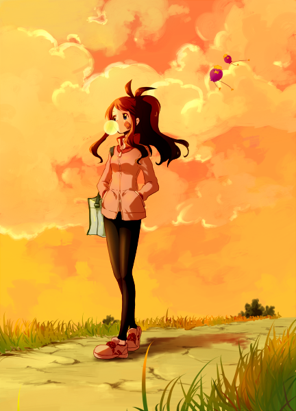 hilda and drifloon (pokemon and 1 more) drawn by sekka_koyori