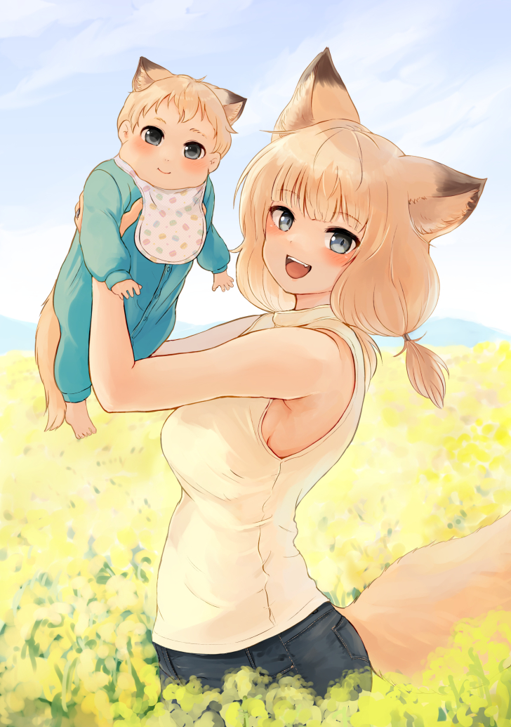 fox wife and fox son (kitsune no oyome-chan and 1 more) drawn by batta_(kanzume_quality)