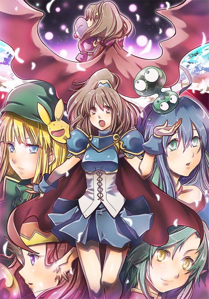 arle nadja, carbuncle, draco centauros, witch, serilly, and 2 more (puyopuyo and 1 more) drawn by suou_sakura