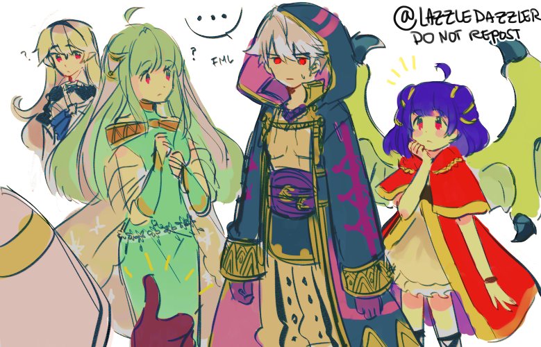 female corrin, male robin, kiran, ninian, and myrrh (fire emblem and 5 more) drawn by pomme_(lazzledazzle)