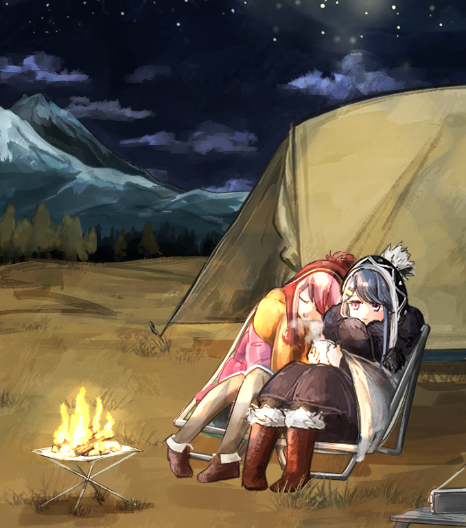 shima rin and kagamihara nadeshiko (yurucamp) drawn by suda