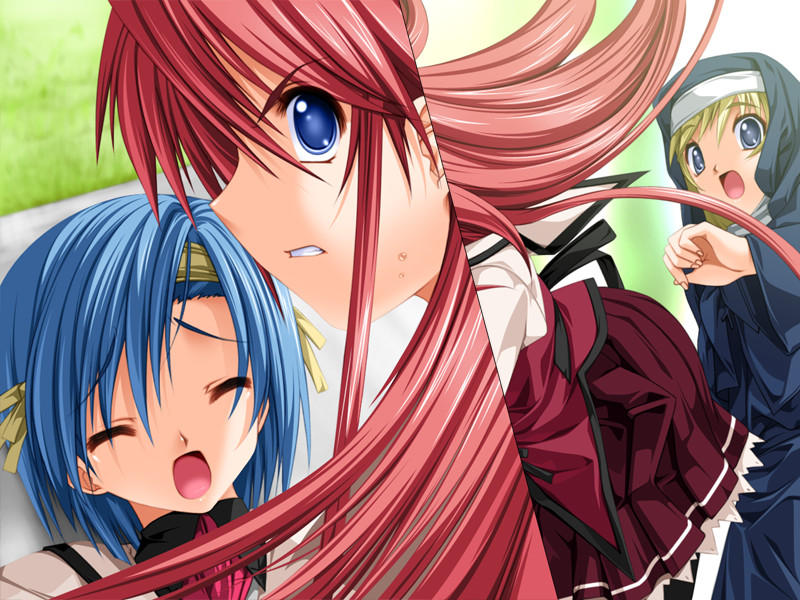 kisaragi shuuji, tsubakihara ren, and sister lidia (koisuru otome to shugo no tate) drawn by senomoto_hisashi