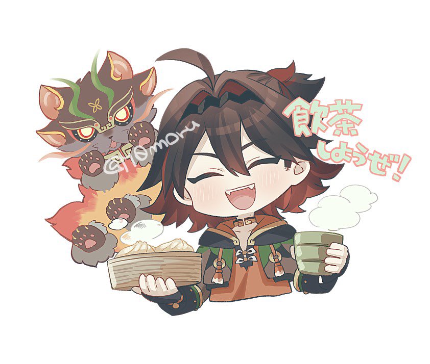 gaming and man chai (genshin impact) drawn by y0moru
