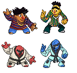 sawk, throh, bert, and ernie (pokemon and 2 more)