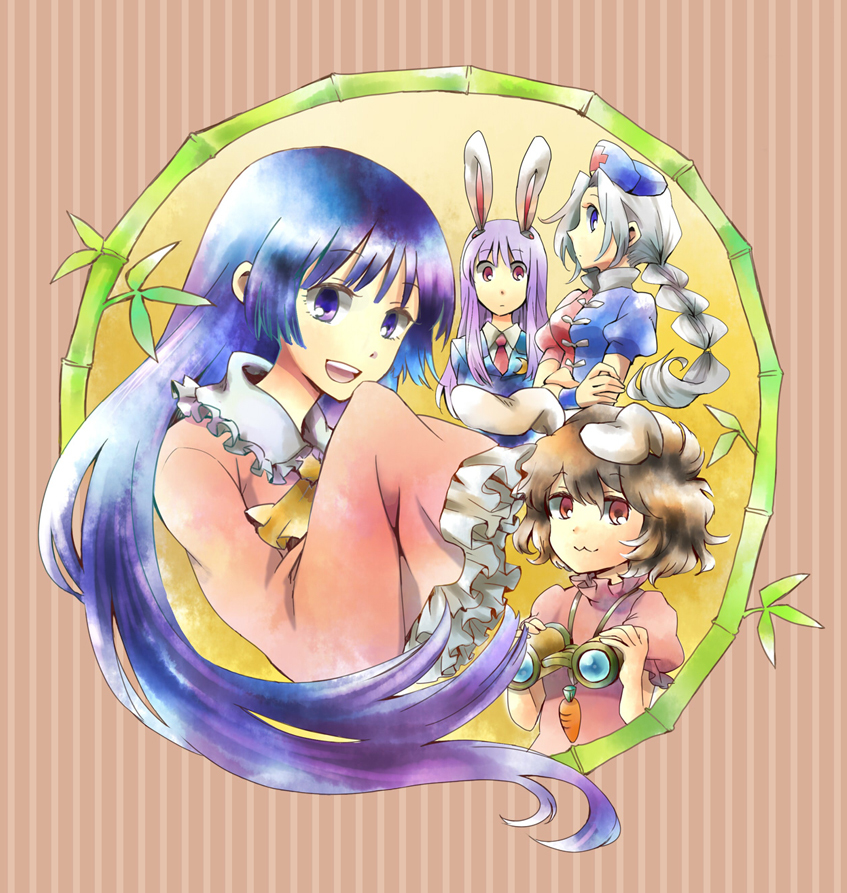 reisen udongein inaba, houraisan kaguya, inaba tewi, and yagokoro eirin (touhou) drawn by shinoasa