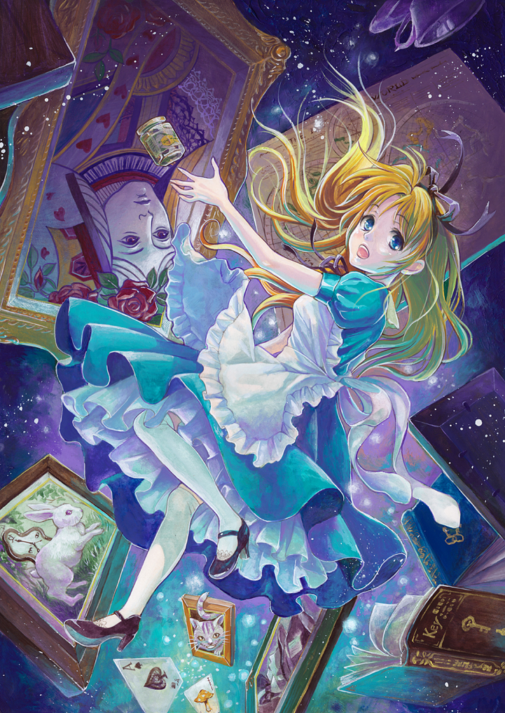 alice, white rabbit, cheshire cat, and mad hatter (alice's adventures in wonderland) drawn by toyoda_izumi