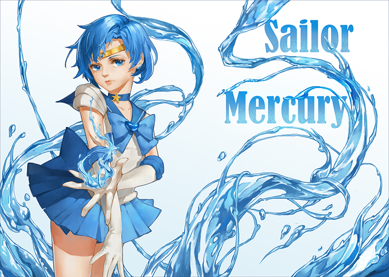 mizuno ami, sailor mercury, and super sailor mercury (bishoujo senshi sailor moon) drawn by baiguiyu
