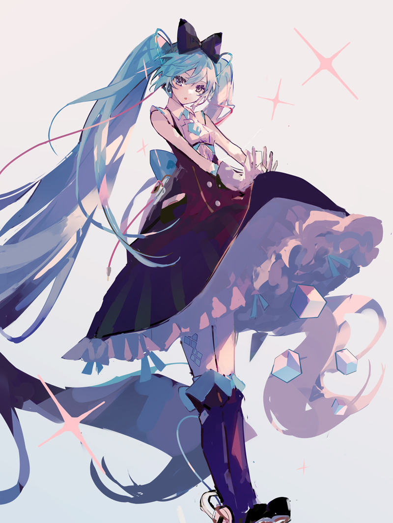 hatsune miku and magical mirai miku (vocaloid and 1 more) drawn by mamenomoto