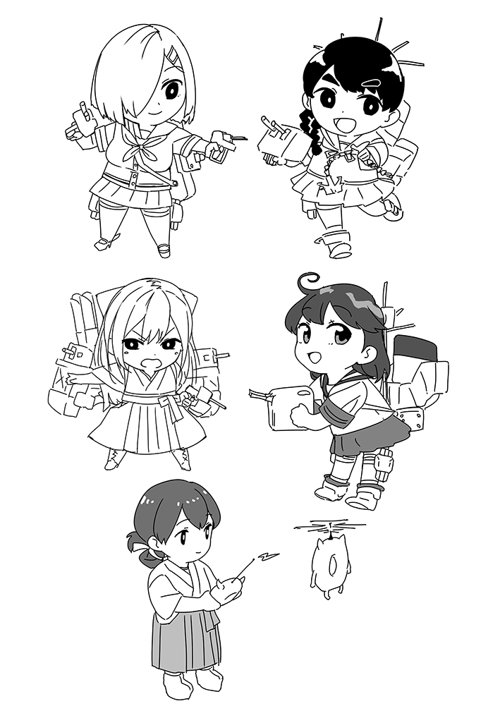 hamakaze, ushio, kamikaze, enemy lifebuoy, kasuga maru, and 1 more (kantai collection) drawn by ojipon