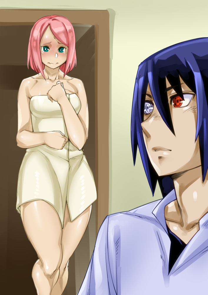 haruno sakura and uchiha sasuke (naruto) drawn by konakona