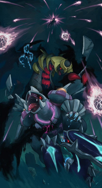 giratina, arceus, dialga, and palkia (pokemon) drawn by yorujisa_yuuto