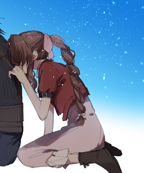 aerith gainsborough and zack fair (final fantasy and 3 more) drawn by tooru_(jux)