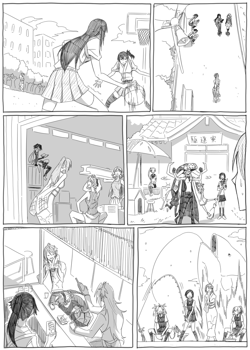 kaga, akagi, fubuki, houshou, yukikaze, and 17 more (kantai collection) drawn by birii