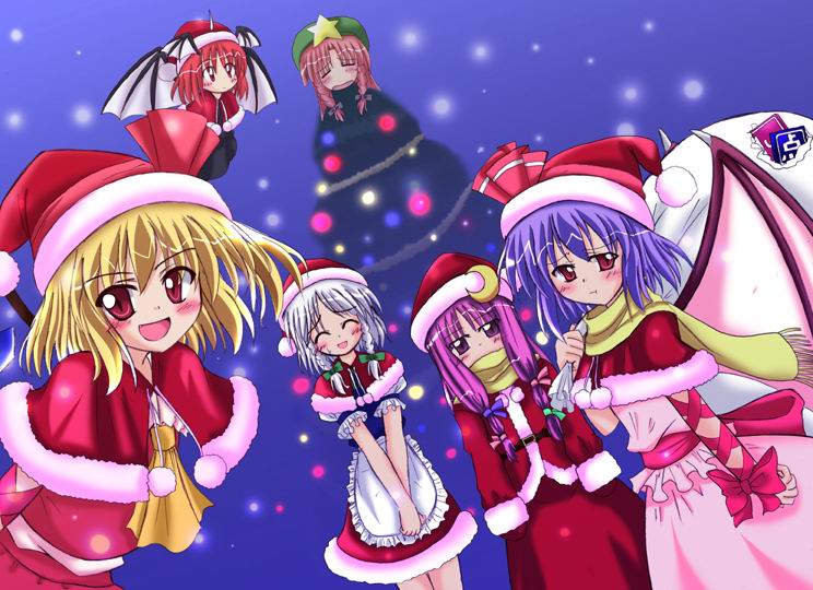 remilia scarlet, flandre scarlet, izayoi sakuya, patchouli knowledge, hong meiling, and 1 more (touhou) drawn by makino_(ukiuo)