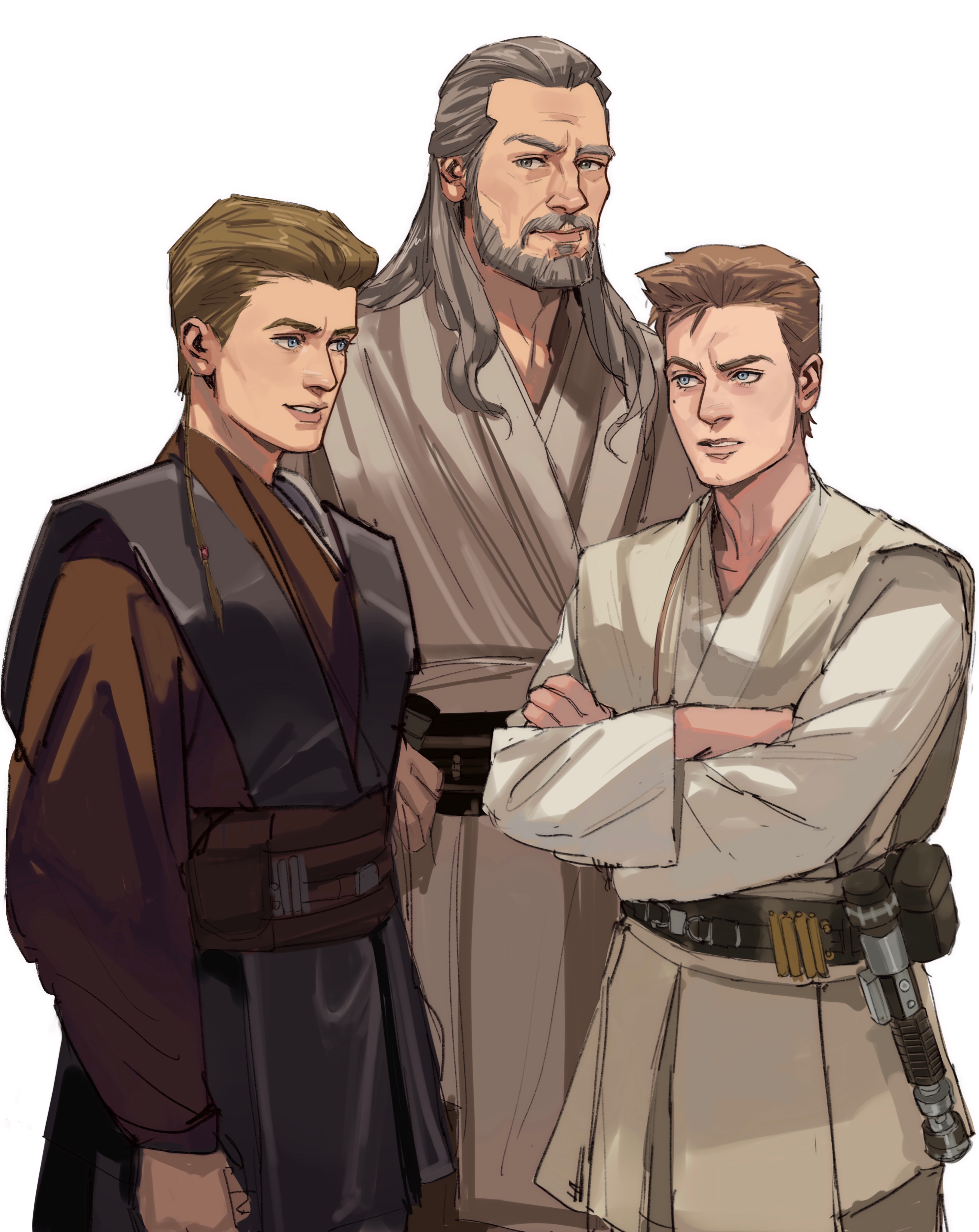 obi-wan kenobi, anakin skywalker, and qui-gon jinn (star wars) drawn by  thisuserisalive