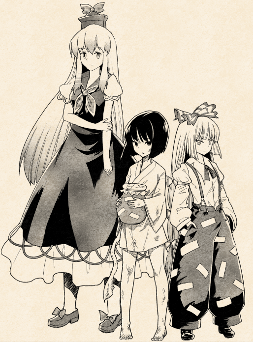 fujiwara no mokou and kamishirasawa keine (touhou and 2 more) drawn by urin
