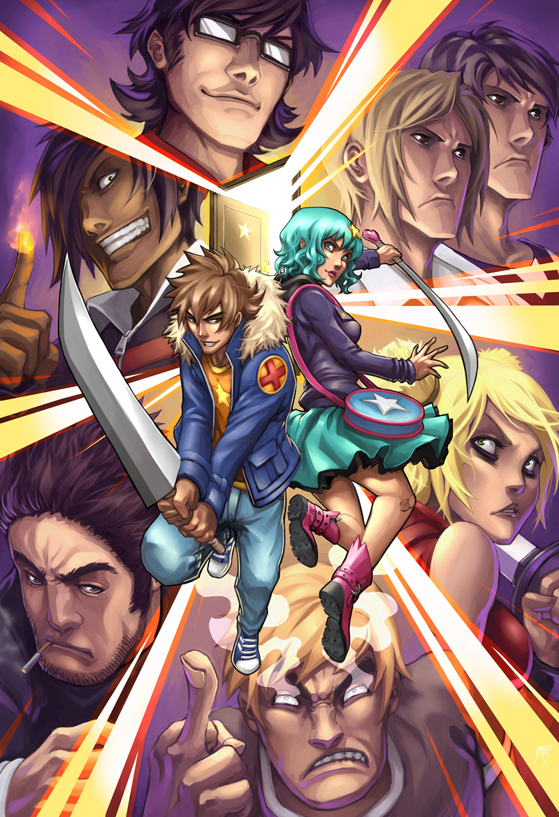 lucas lee, scott pilgrim, ramona flowers, todd ingram, roxie richter, and 4 more (scott pilgrim) drawn by kuroi-tsuki