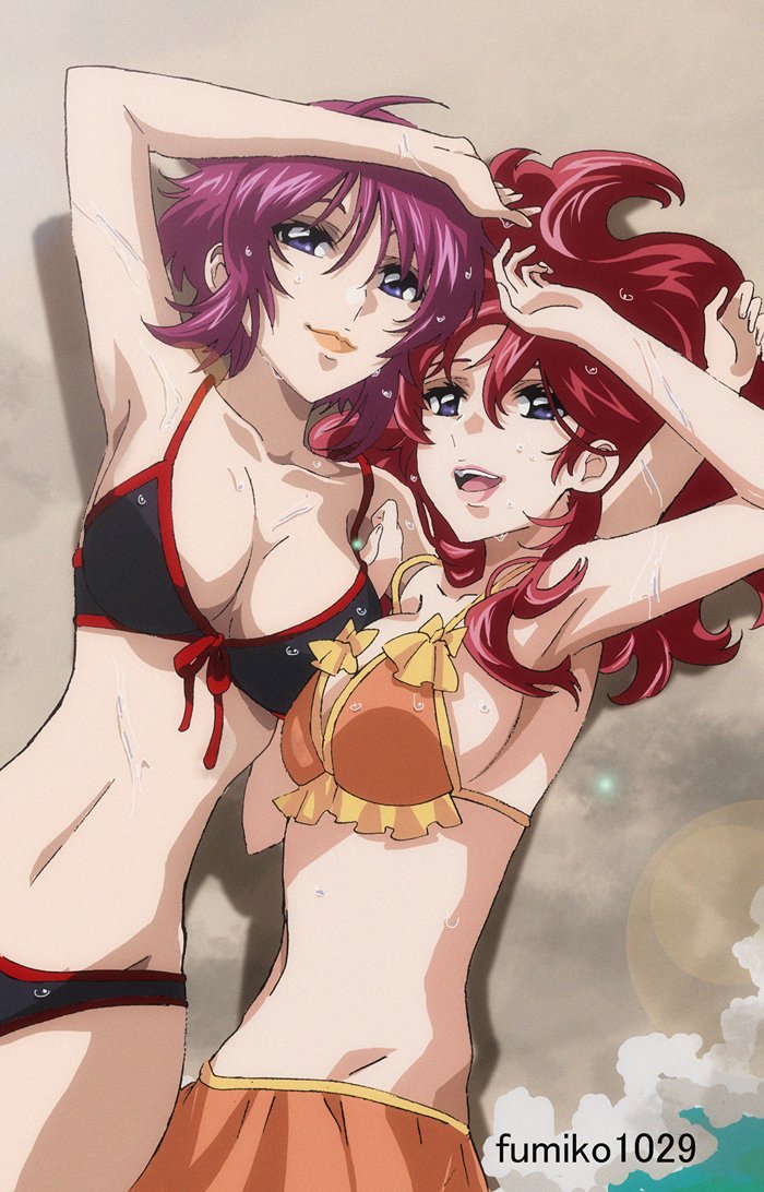 lunamaria hawke and meyrin hawke (gundam and 2 more) drawn by fumiko_(mesushi)