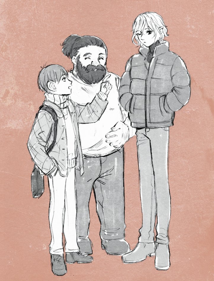senshi, mithrun, and chilchuck tims (dungeon meshi) drawn by kabe_piko