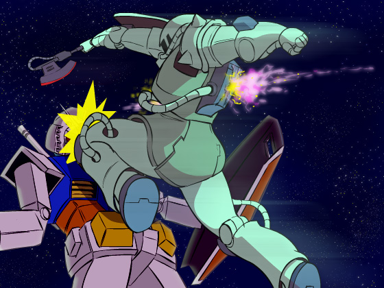 rx-78-2 gundam, zaku ii, and zaku ii f/j (gundam and 1 more) drawn by nippori_honsha
