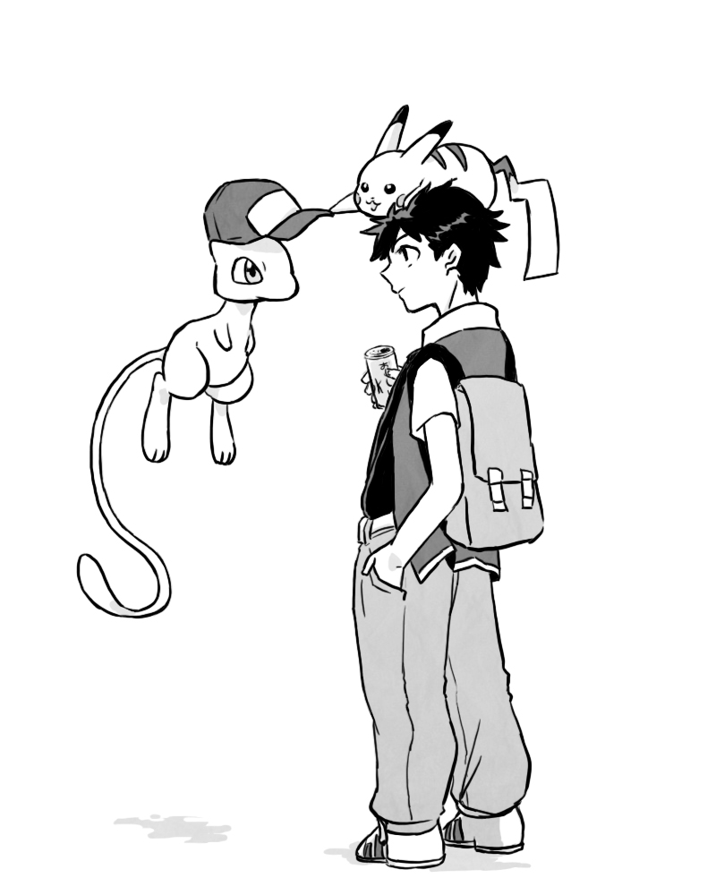 pikachu, red, and mew (pokemon and 1 more) drawn by sakatsuki_ryuu