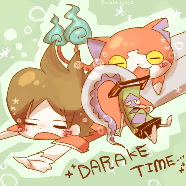 jibanyan, amano keita, and daraketou (youkai watch) drawn by umi_(srtm07)