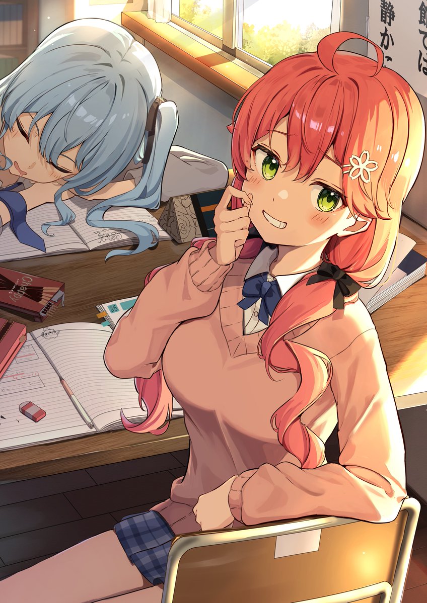 hoshimachi suisei and sakura miko (hololive) drawn by shiotsuke_sasami