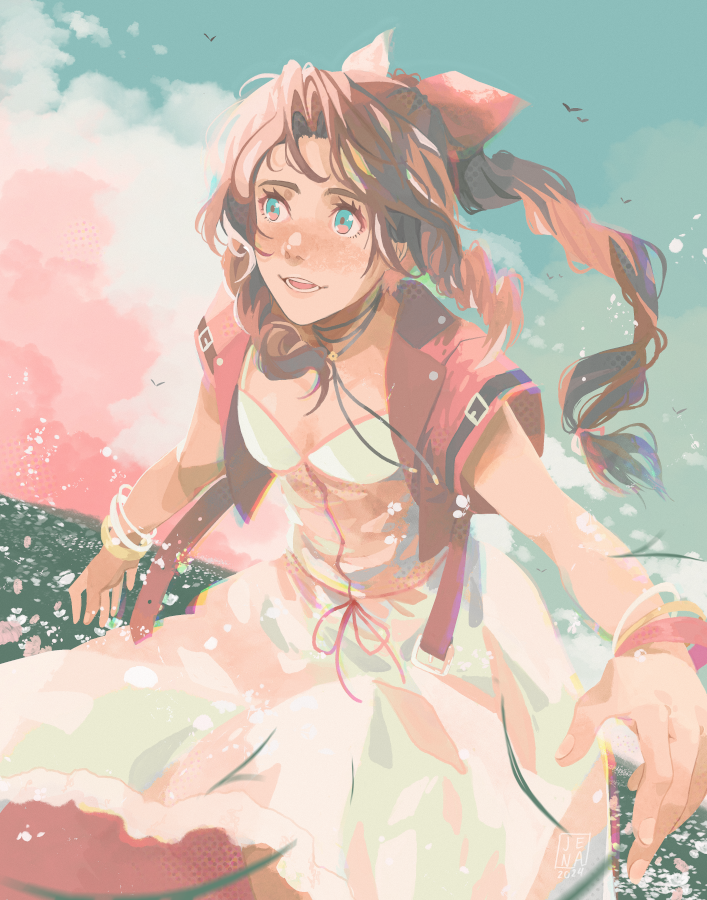 aerith gainsborough (final fantasy and 3 more) drawn by jena_(mintycolors)