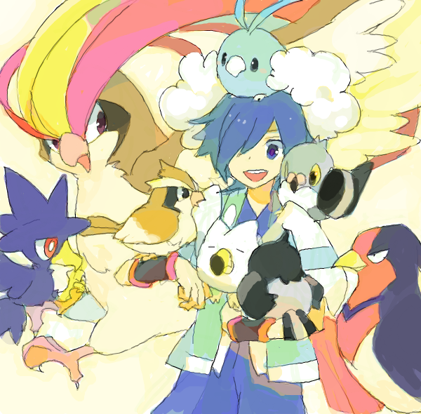wingull, swablu, pidgey, pidgeot, murkrow, and 4 more (pokemon and 1 more) drawn by emunise