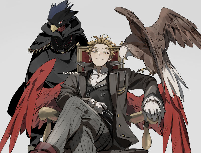 hawks and tokoyami fumikage (boku no hero academia) drawn by kadeart