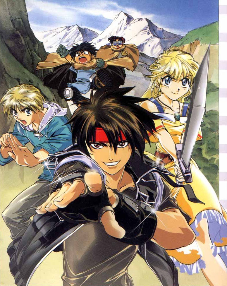 orphen, cleo everlastin, majic lin, volkan, and dortin (majutsushi orphen)