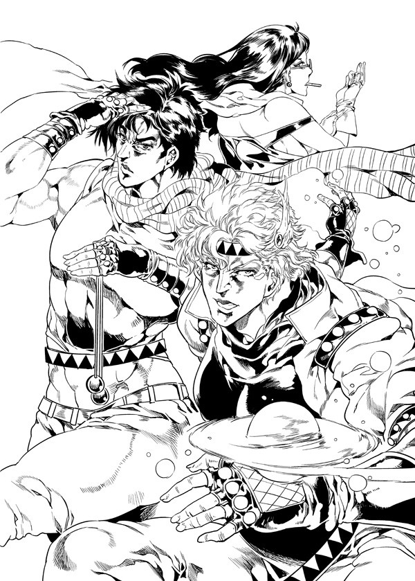 joseph joestar, caesar anthonio zeppeli, and lisa lisa (jojo no kimyou na bouken and 1 more) drawn by mizuryu_kei