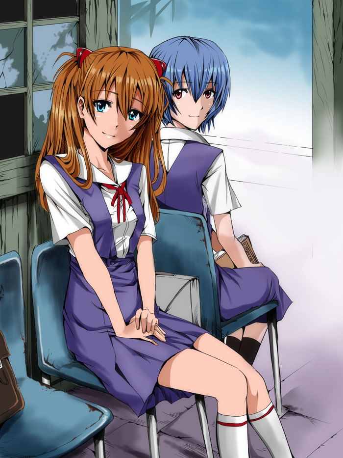souryuu asuka langley and ayanami rei (neon genesis evangelion) drawn by inu_(marukome)