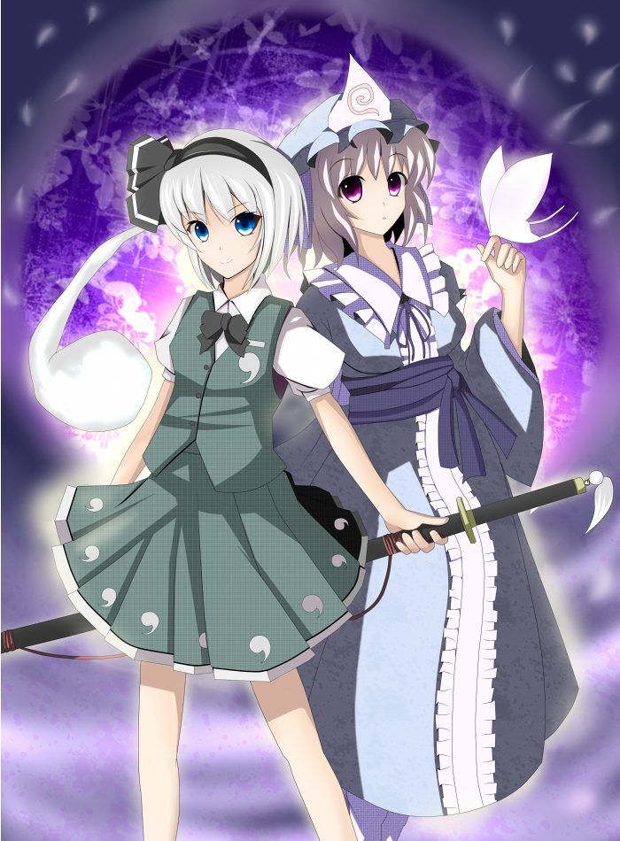 konpaku youmu and saigyouji yuyuko (touhou) drawn by minamo_iruka