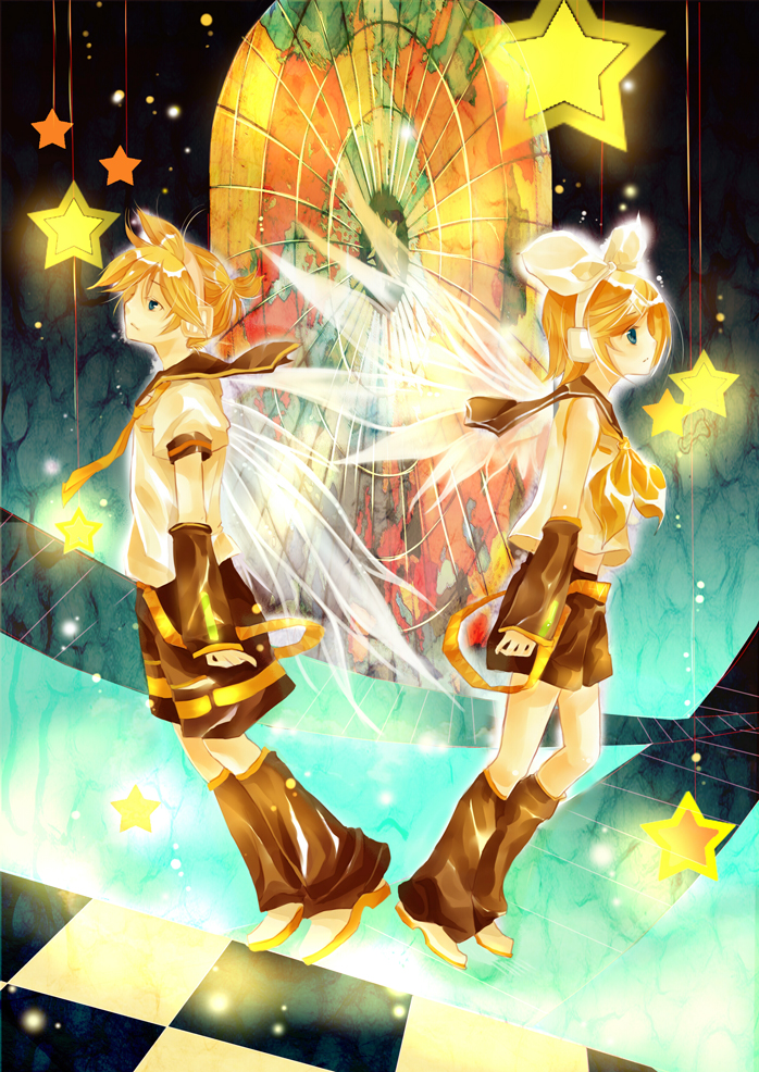 kagamine rin and kagamine len (vocaloid) drawn by haku_(cleverboll)