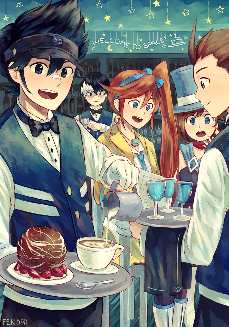 apollo justice, trucy wright, athena cykes, simon blackquill, and clay terran (ace attorney and 1 more) drawn by fenori