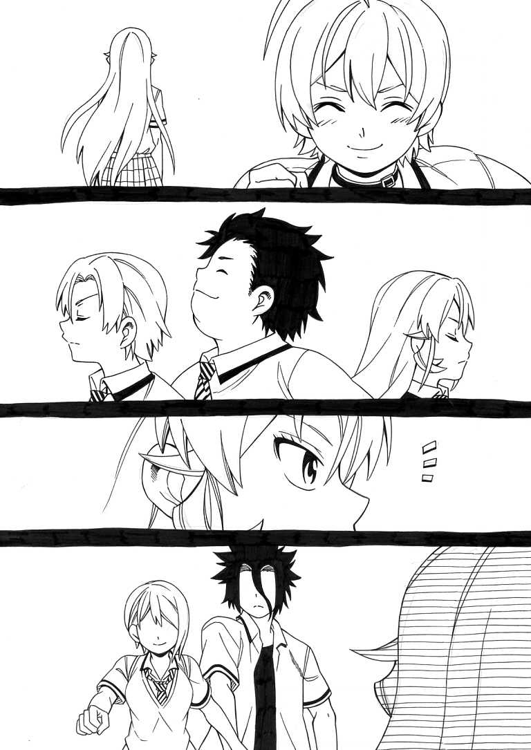 nakiri erina, nakiri alice, mito ikumi, kurokiba ryou, takumi aldini, and 1 more (shokugeki no souma) drawn by sakake_asobi