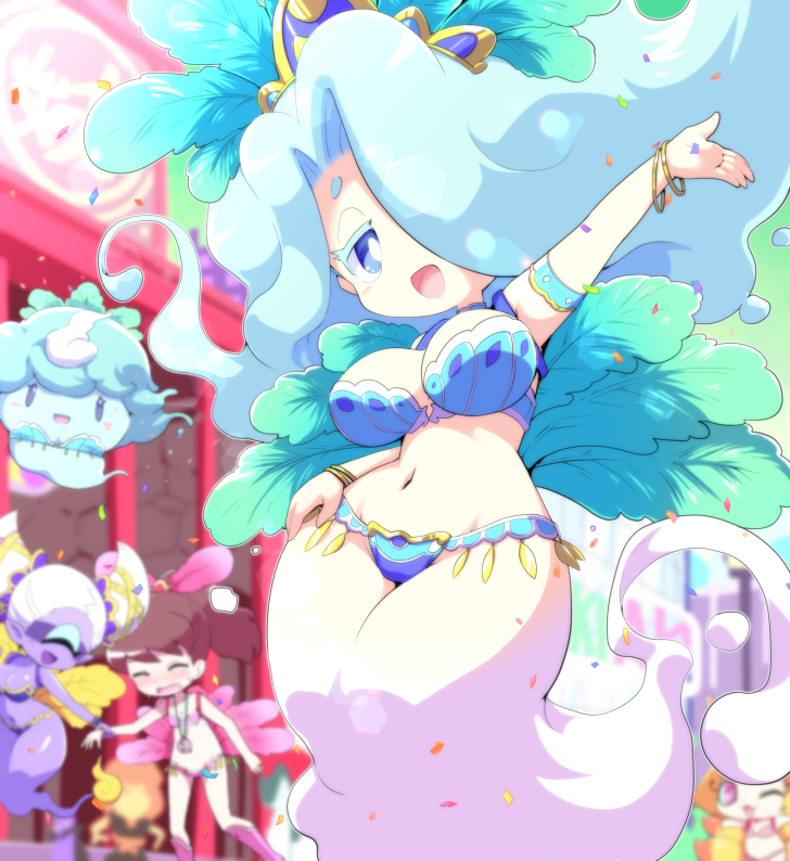 kodama fumika, fuumin, enraenra, kon-tan, and koenra (youkai watch and 1 more) drawn by nollety