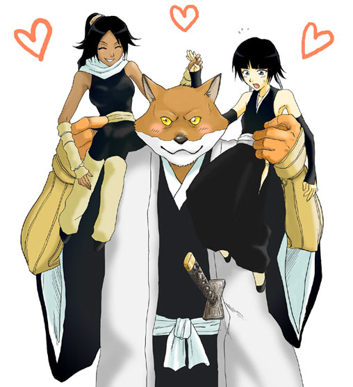 shihouin yoruichi, sui-feng, and komamura sajin (bleach) drawn by kanpaku