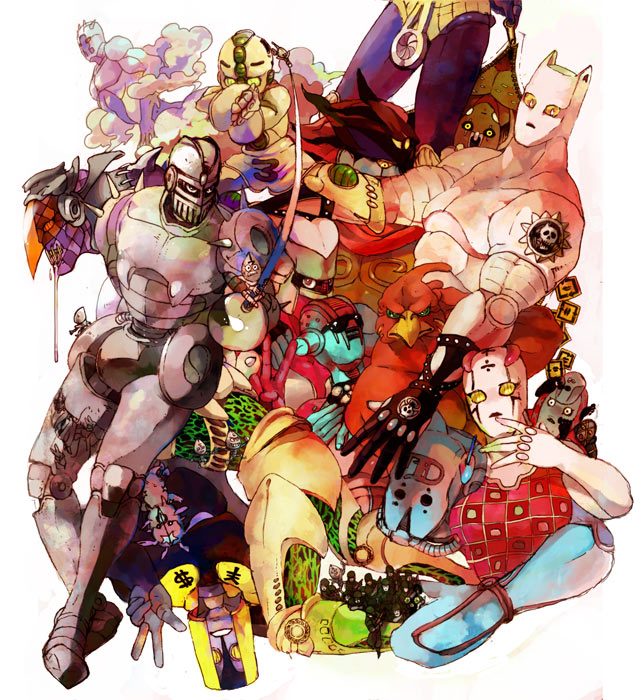star platinum, killer queen, hierophant green, crazy diamond, stone free, and 19 more (jojo no kimyou na bouken and 5 more) drawn by shako