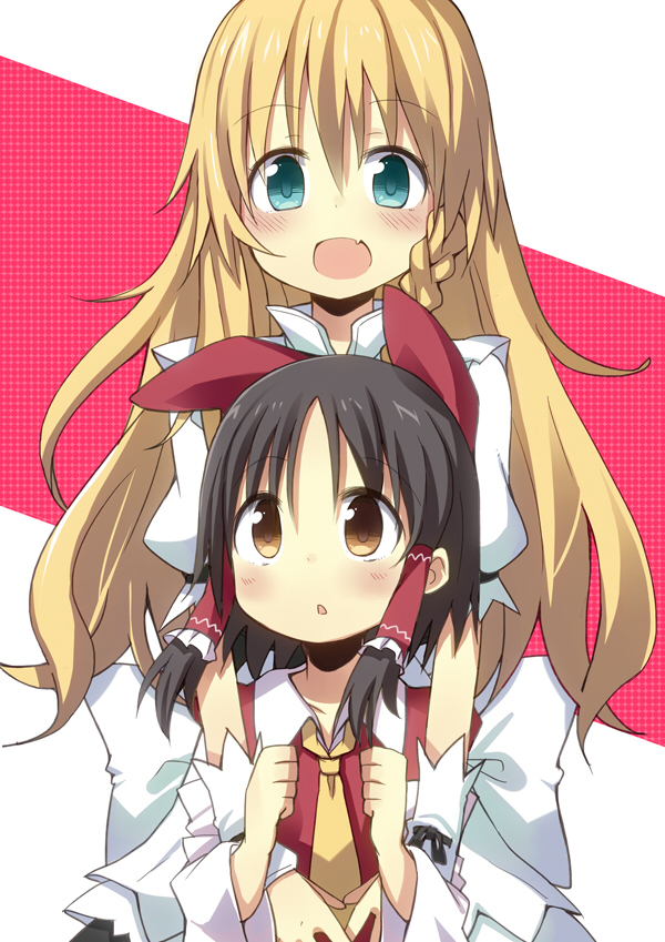 hakurei reimu and kirisame marisa (touhou) drawn by amaa_(chou_dennou_jidai)