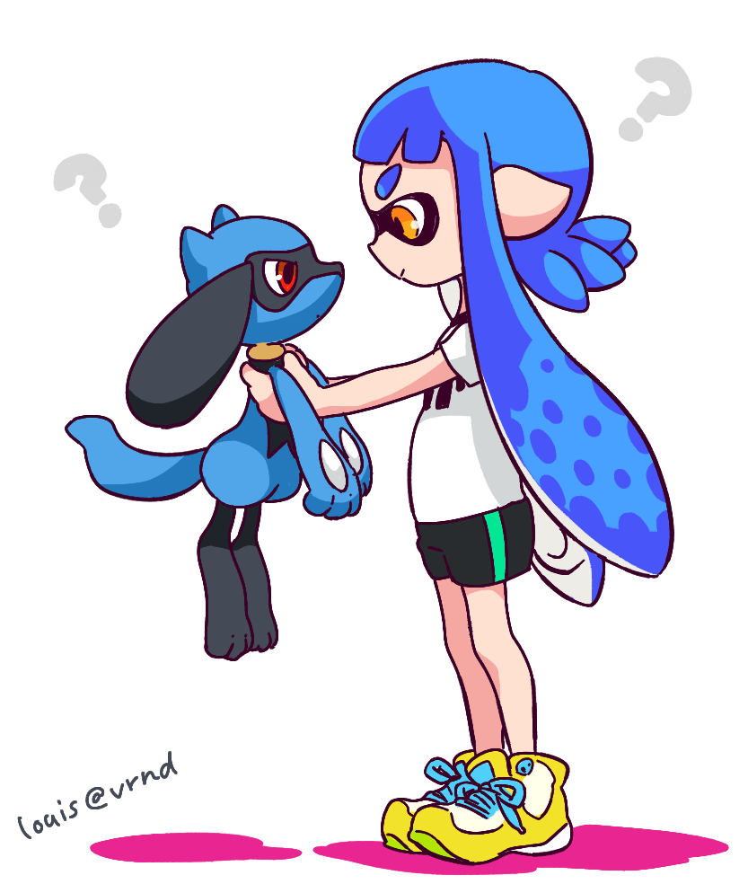 inkling player character, inkling girl, and riolu (pokemon and 2 more) drawn by rui_(veranda)