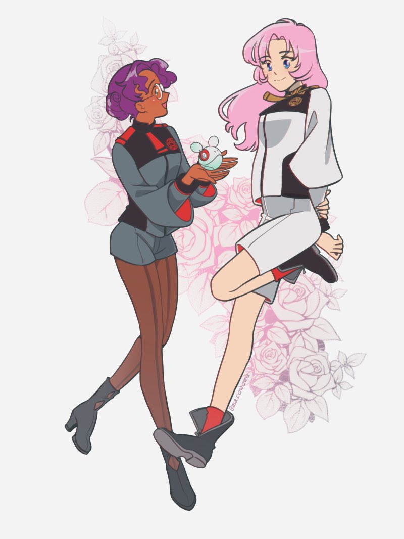suletta mercury, miorine rembran, haro, tenjou utena, and himemiya anthy (gundam and 2 more) drawn by marowowe
